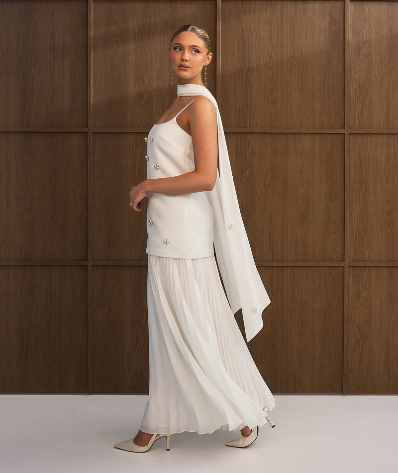 Six Stories Women's Embellished Pearl Strappy Maxi Dress - White Six Stories Women's Embellished Pearl Strappy Maxi Dress - White