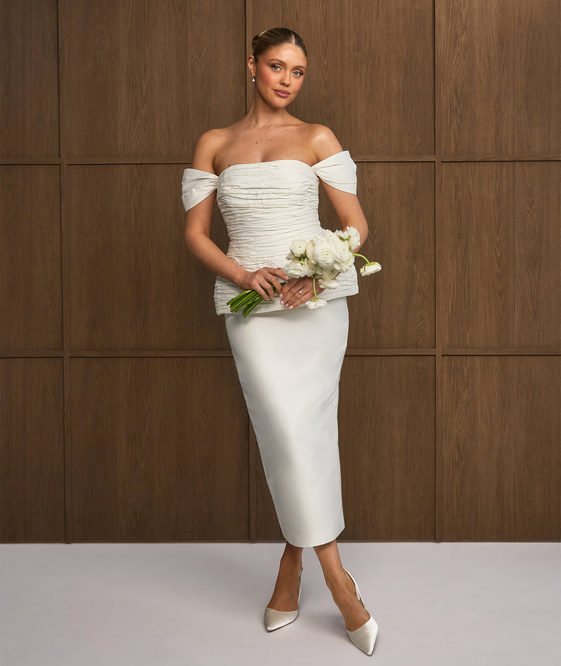 Bardot Peplum Midi Dress