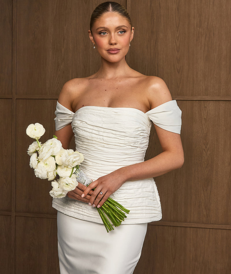 Bardot Peplum Midi Dress - Ivory  Six Stories