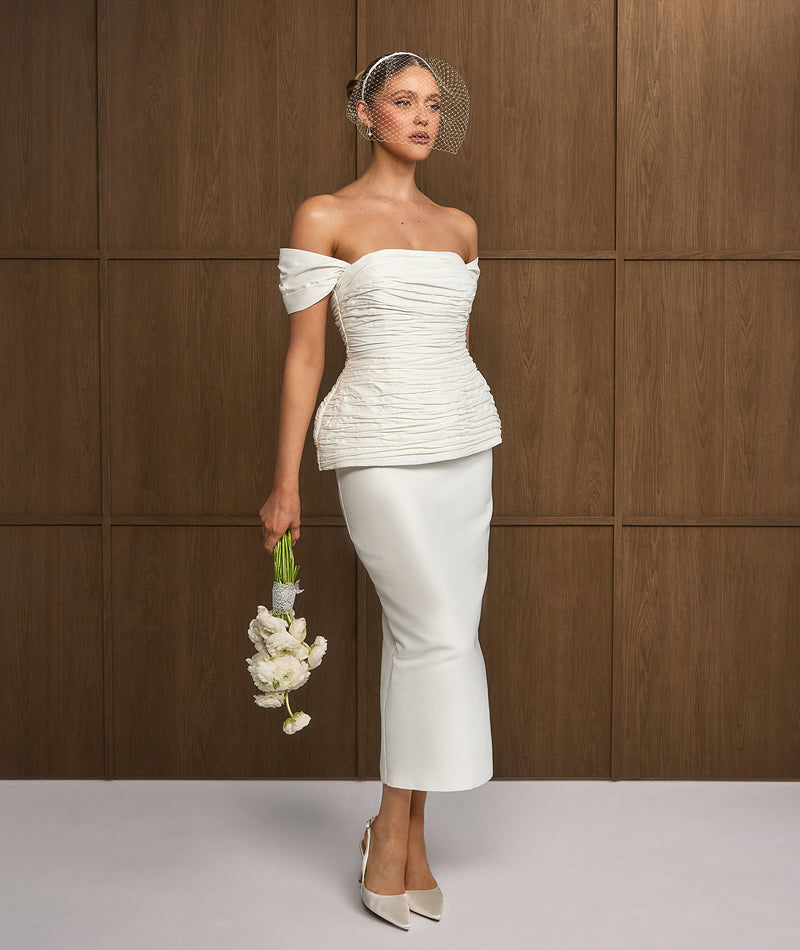 Bardot Peplum Midi Dress