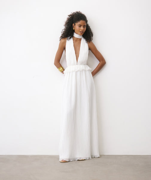Carmen Pleated Plunge Maxi Dress - Ivory | Resortwear Collection