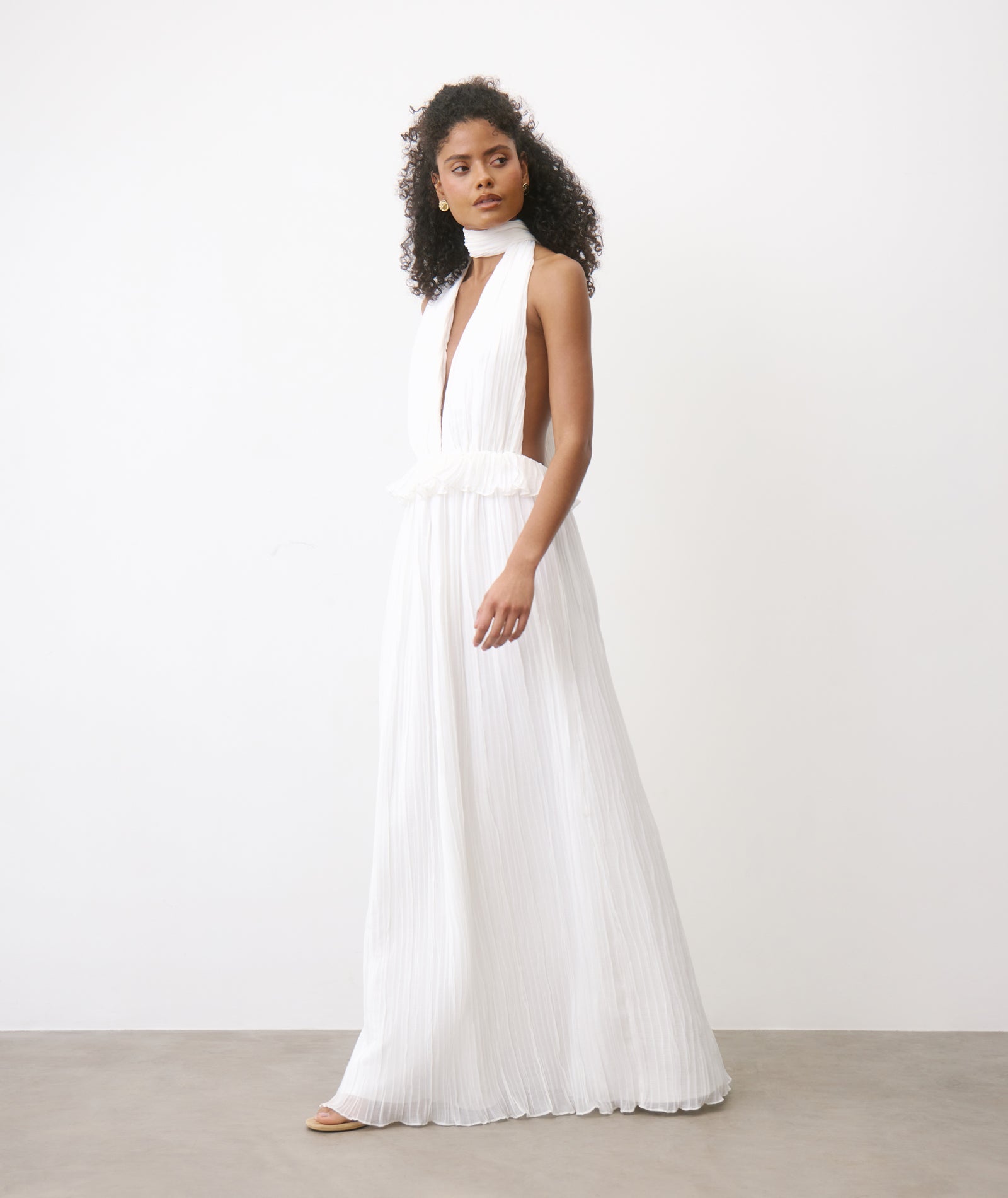Carmen Pleated Plunge Maxi Dress - Ivory | Resortwear Collection