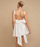 Satin Bow Back Pleated Skirt Mini Dress - White