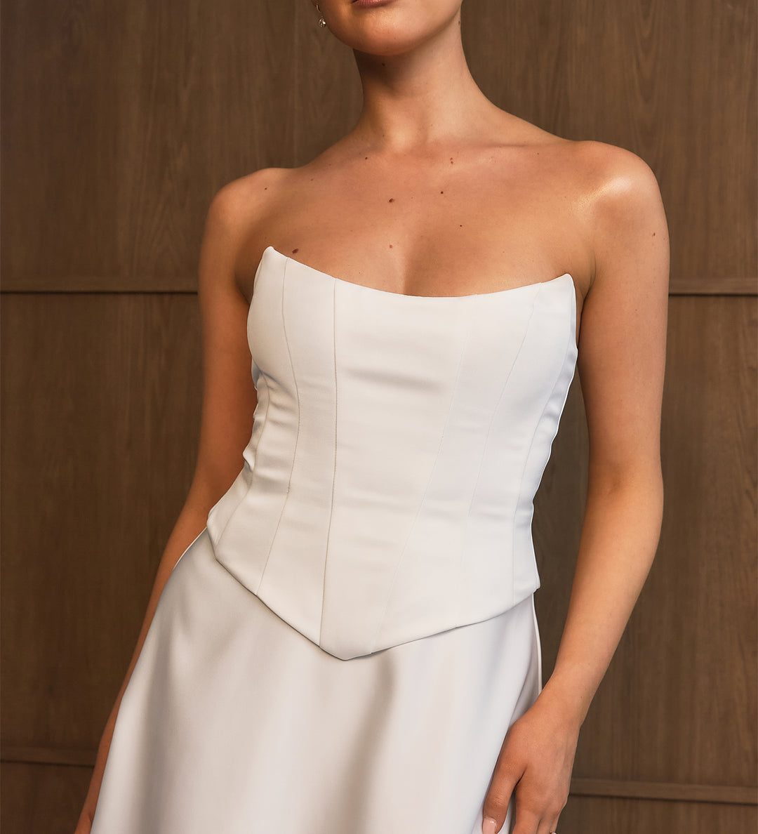 corset midi dress in ivory Reiss 100% Cotton Corset Midi Dress in Ivory
