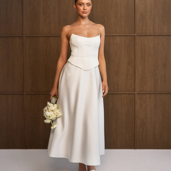 white christmas dresses Pale Wheat Thin Strap Scoop Neck Corset Modern Slit Bridesmaid Dresses main image 1