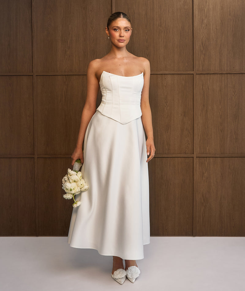 Satin Corset Midi Dress - Ivory Six Stories Satin Corset Midi Dress - Ivory Six Stories
