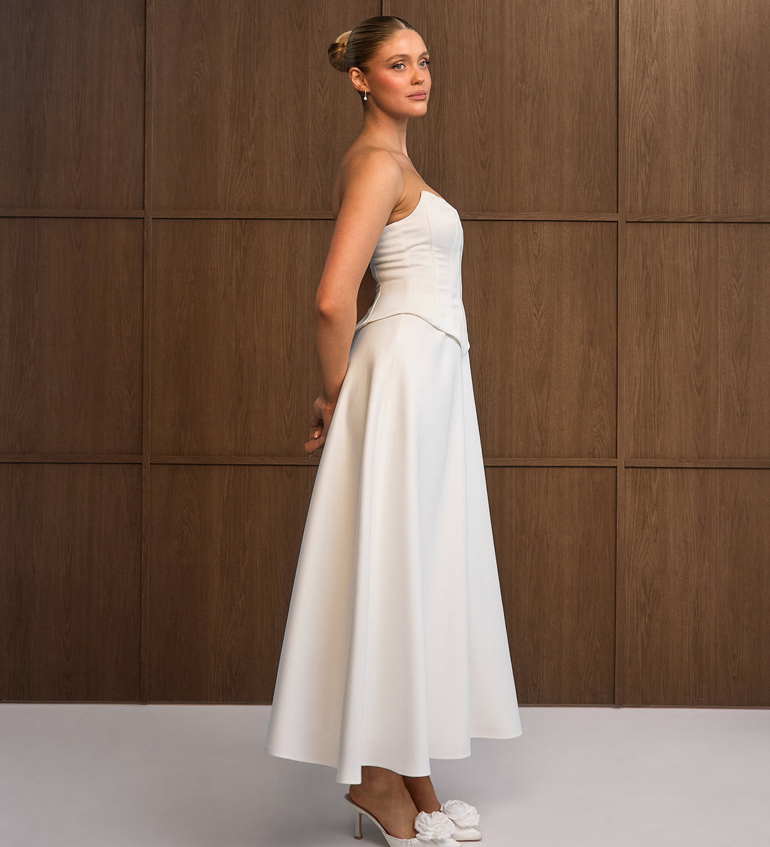 Satin Corset Midi Dress - Ivory Six Stories Satin Corset Midi Dress - Ivory Six Stories