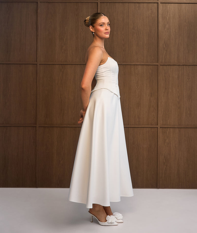 Six Stories Bandeau Satin Corset Dress in Ivory at Nordstrom, Size 12