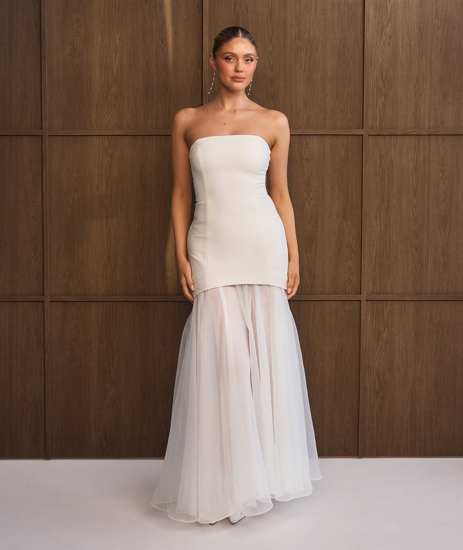 Bandeau Drop Waist Maxi Dress – White – Six Stories