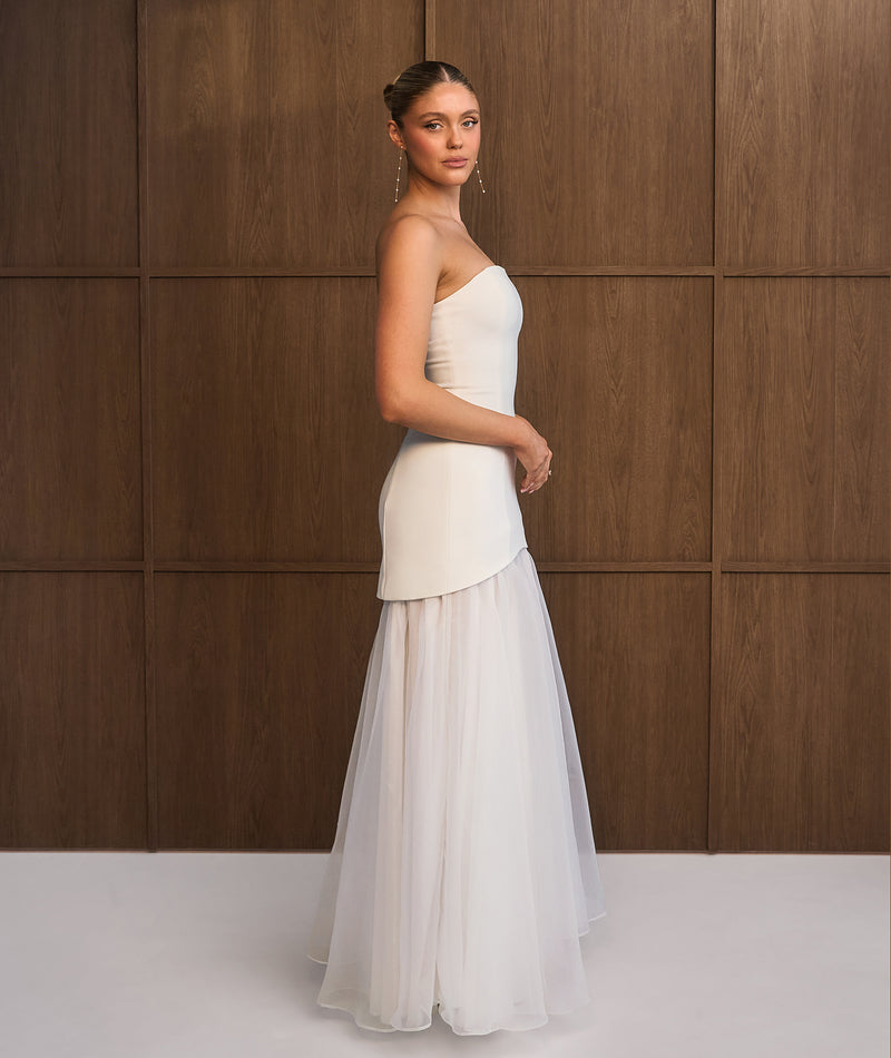 White Dress For Bridal Shower - White Bridal Dress - Bandeau Drop Waist Maxi Dress White- Size US 6 White Dress For Bridal Shower - White Bridal Dress - Bandeau Drop Waist Maxi Dress White- Size US 6