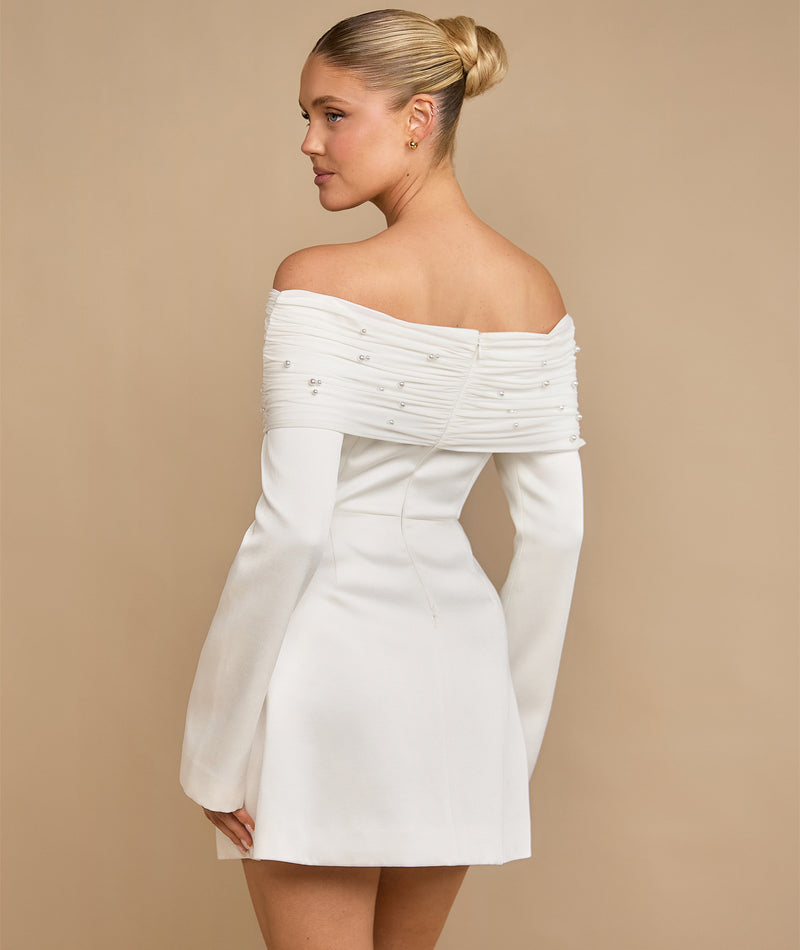 Six Stories Women's Bardot Mini Dress - Soft White