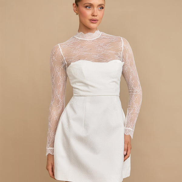 Six Stories Women's Lace Sleeve Cup Detail Mini Dress - White Six Stories Women's Lace Sleeve Cup Detail Mini Dress - White