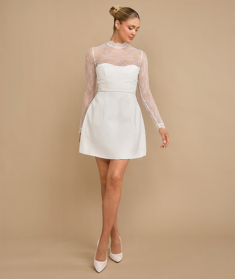 Six Stories Women's Lace Sleeve Cup Detail Mini Dress - White Six Stories Women's Lace Sleeve Cup Detail Mini Dress - White