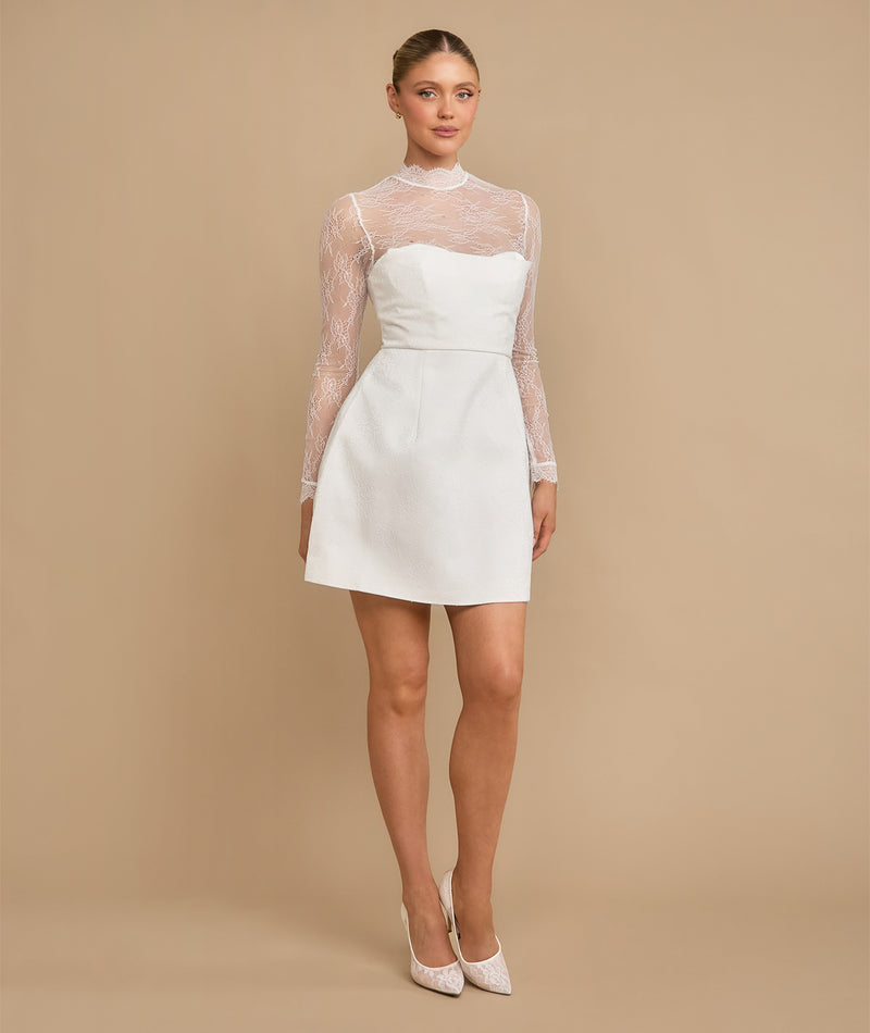 Six Stories Women's Lace Sleeve Cup Detail Mini Dress - White Six Stories Women's Lace Sleeve Cup Detail Mini Dress - White