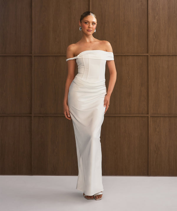 islamic wedding dresses Francoise White Cowl Neck Backless Maxi Dress With Lace Insert  Club L  London