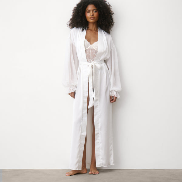 white satin dressing gown Long Bridal Robe Ivory