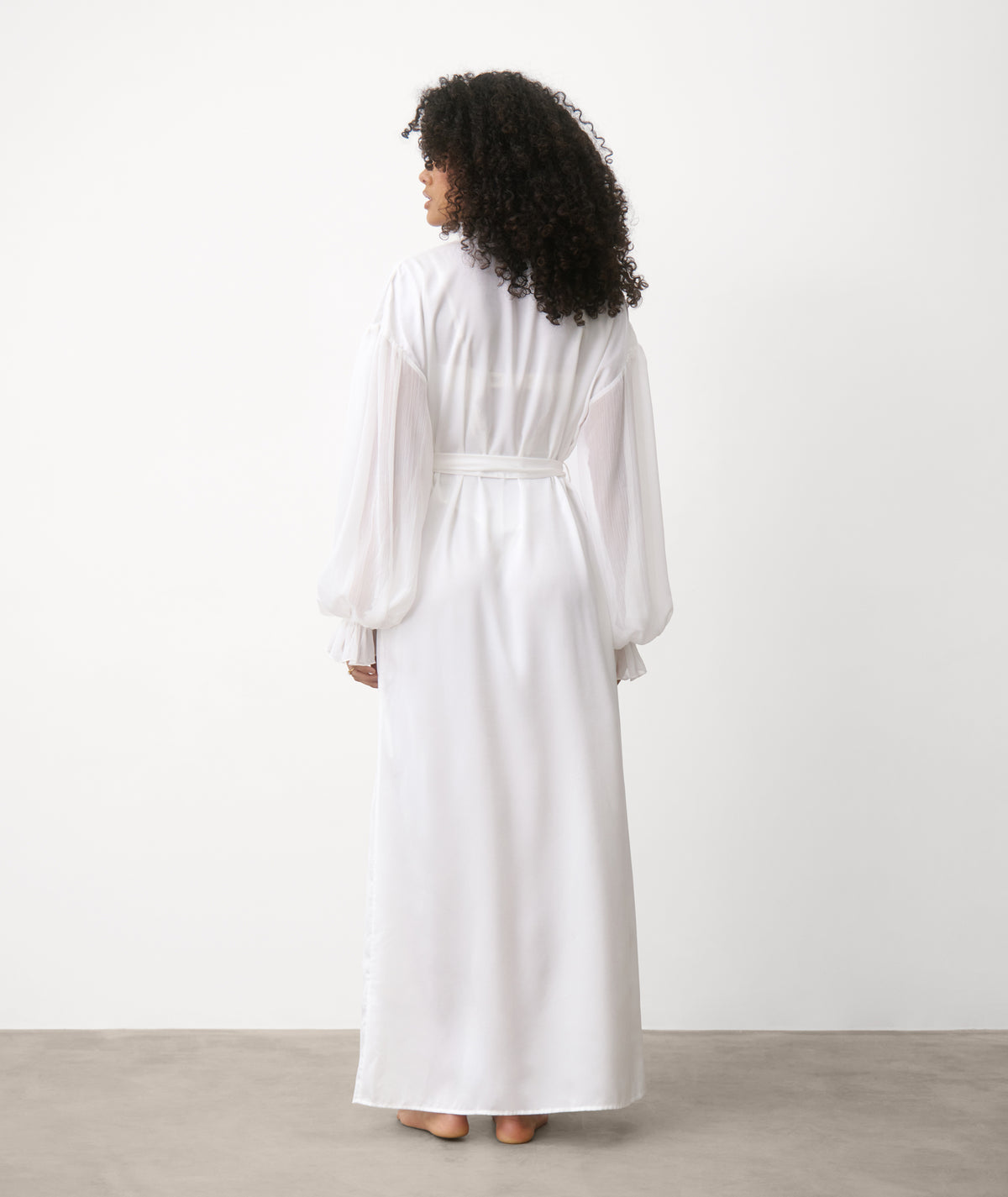 Chiffon Sleeve Maxi Satin Robe - White