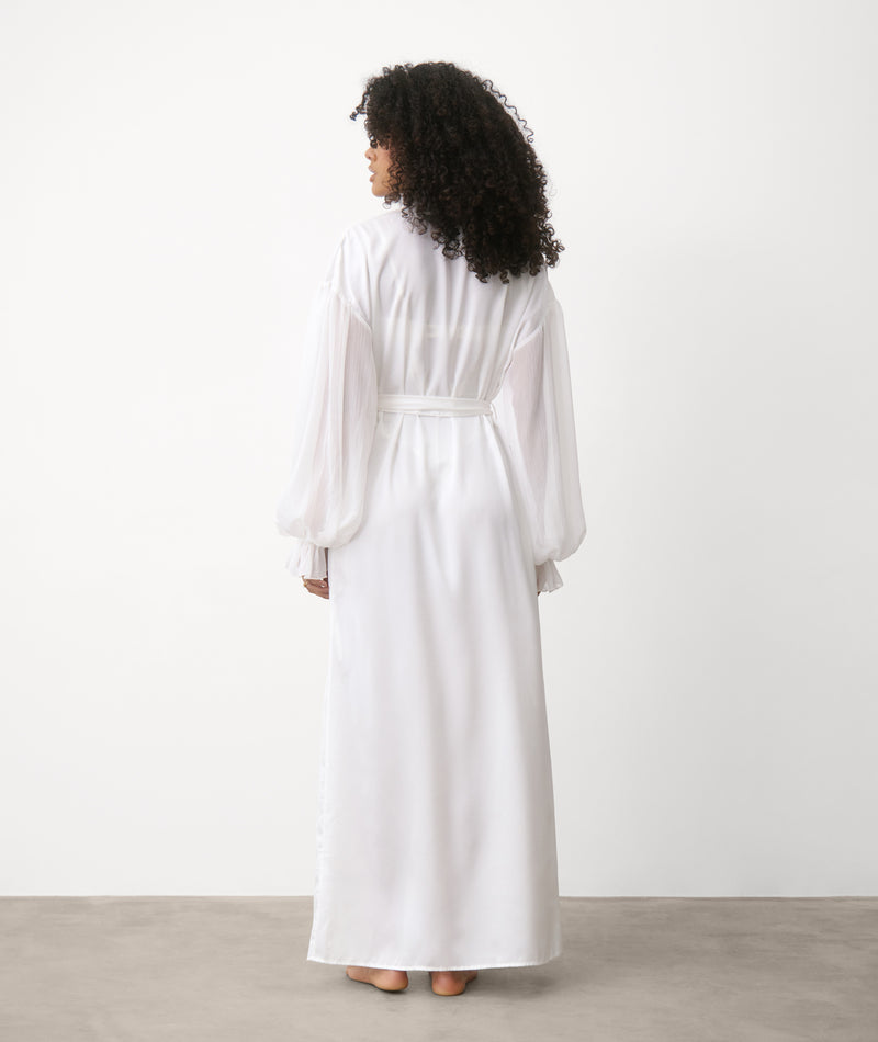 Chiffon Sleeve Maxi Satin Robe - White | Six Stories Chiffon Sleeve Maxi Satin Robe - White | Six Stories
