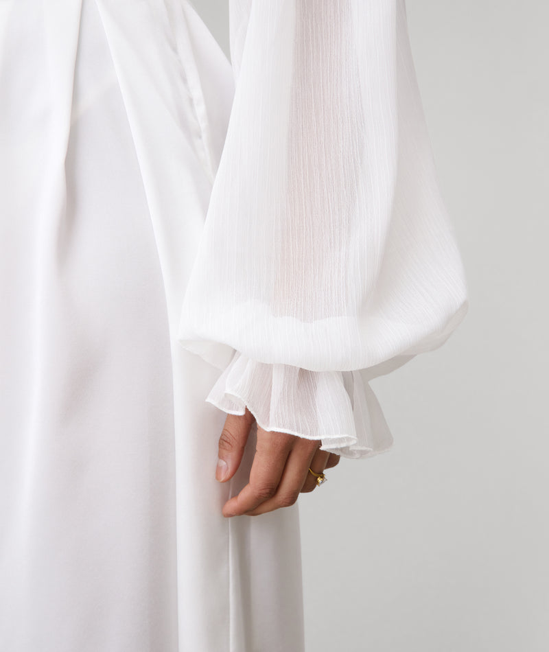 long sleeve robe dress Chiffon Sleeve Maxi Satin Robe - White