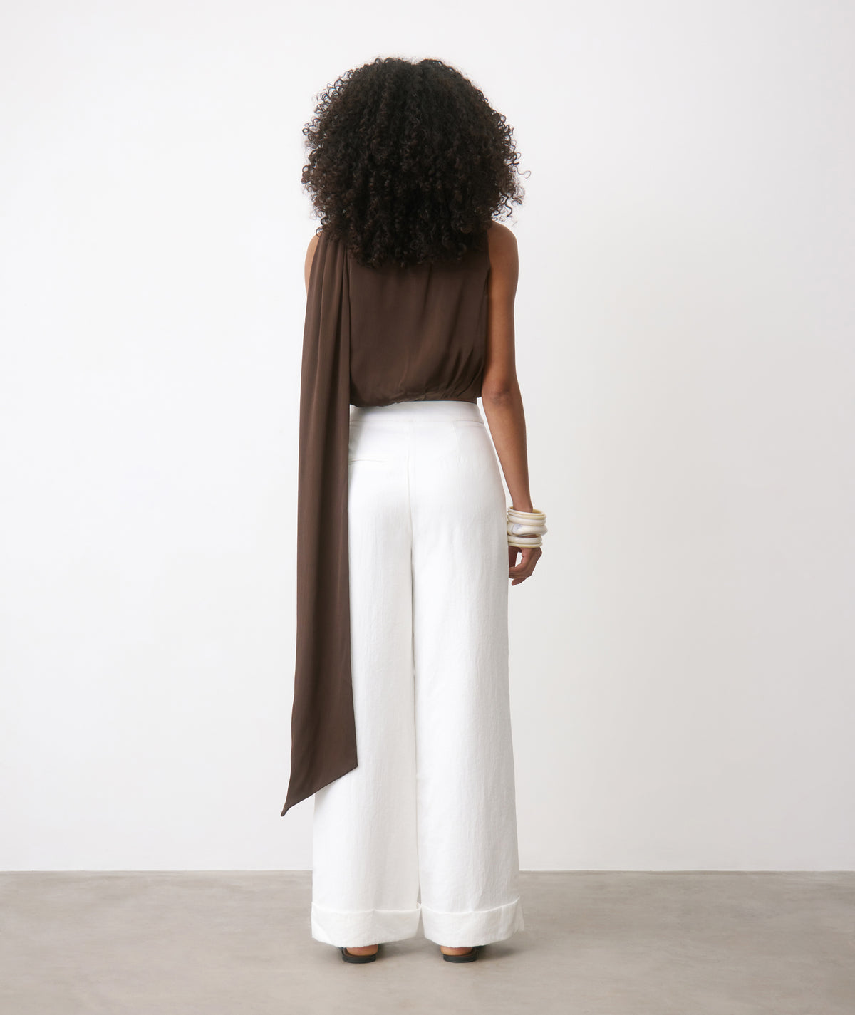 Textured Turn Up Tailored Pants - White