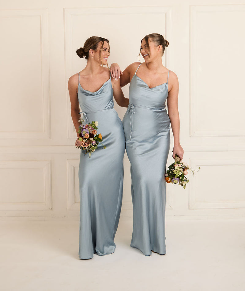 Cami Cowl Satin Bridesmaid Dress - Dusty Blue Six Stories Cami Cowl Satin Bridesmaid Dress - Dusty Blue Six Stories