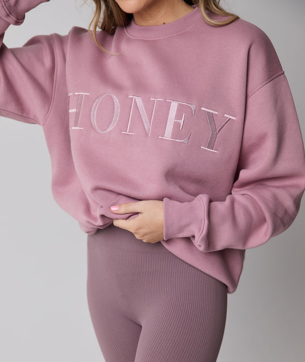 HONEY STATEMENT EMBROIDERED SWEATSHIRT - MAUVE