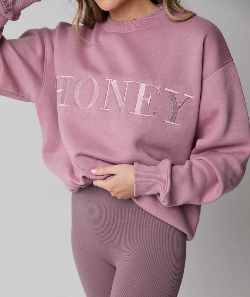 HONEY STATEMENT EMBROIDERED SWEATSHIRT - MAUVE