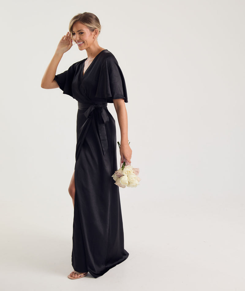 Wrap Tie Satin Bridesmaid Dress