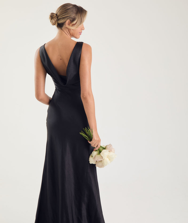 Cowl Back Satin Bridesmaid Dress Black – Six Stories
