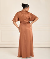 Wrap Tie Satin Bridesmaid Dress - Rust