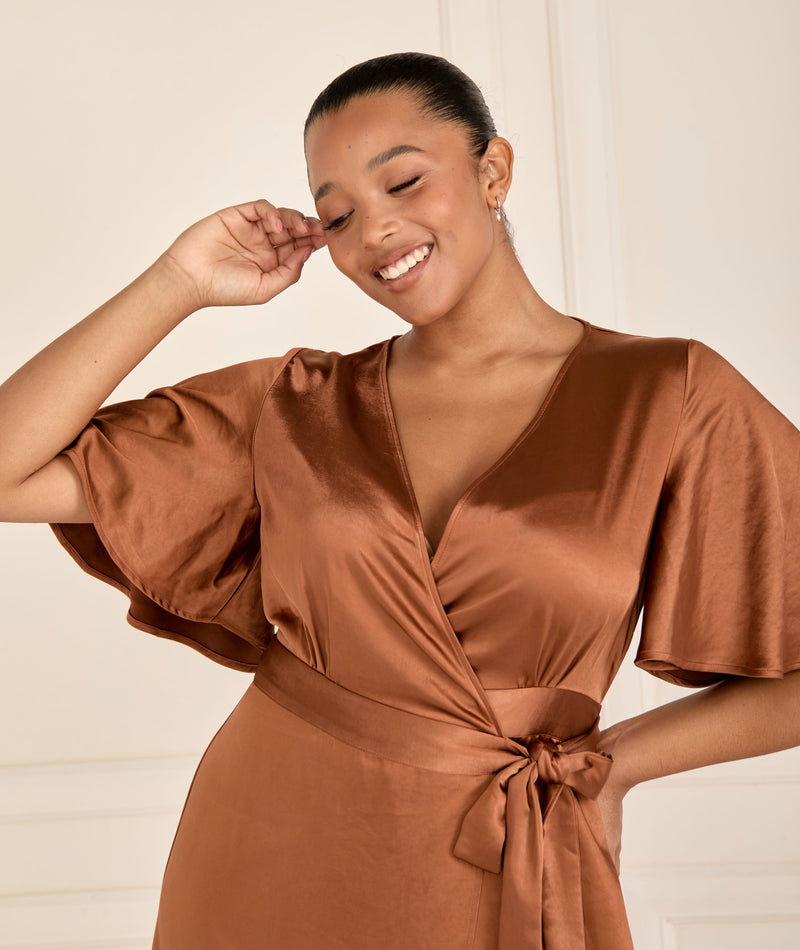 Wrap Tie Satin Bridesmaid Dress