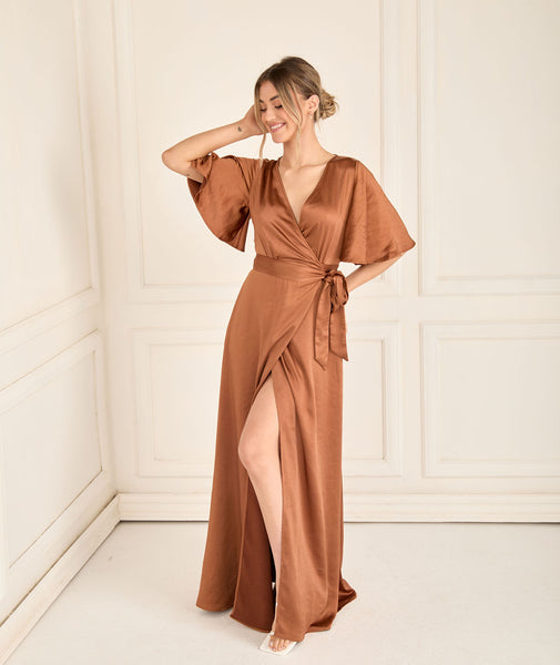 Wrap Tie Satin Bridesmaid Dress