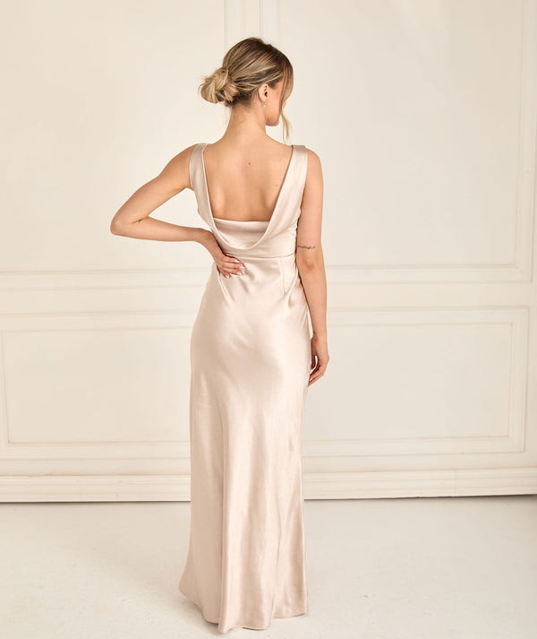 Six Stories Cowl Back Satin Bridesmaid Dress - Oyster Six Stories Cowl Back Satin Bridesmaid Dress - Oyster