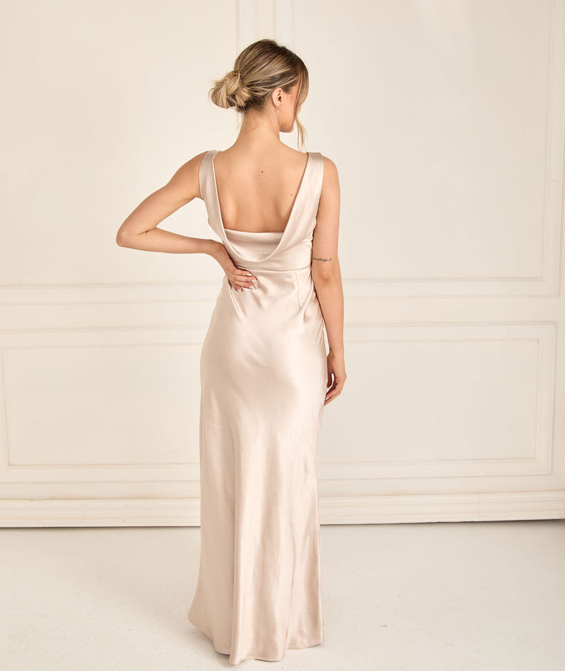 Six Stories Cowl Back Satin Bridesmaid Dress - Oyster Six Stories Cowl Back Satin Bridesmaid Dress - Oyster