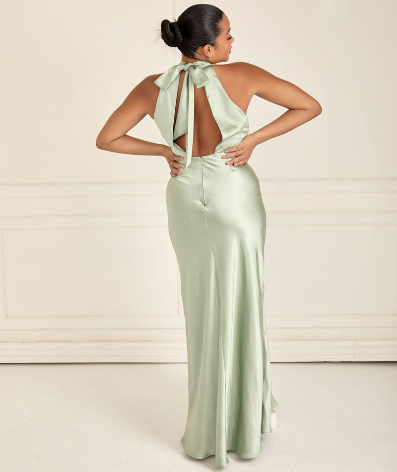 Halter Neck Satin Bridesmaid Dress
