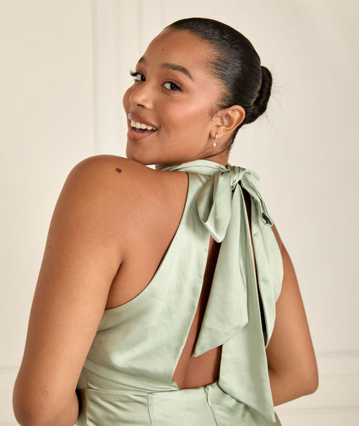 Halter Neck Satin Bridesmaid Dress