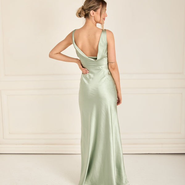 victorian bridesmaid dresses Cowl Back Satin Bridesmaid Dress